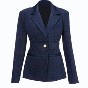 Cabi Style #4296 Blazer Blue Plaid Single Breast Pockets -medium